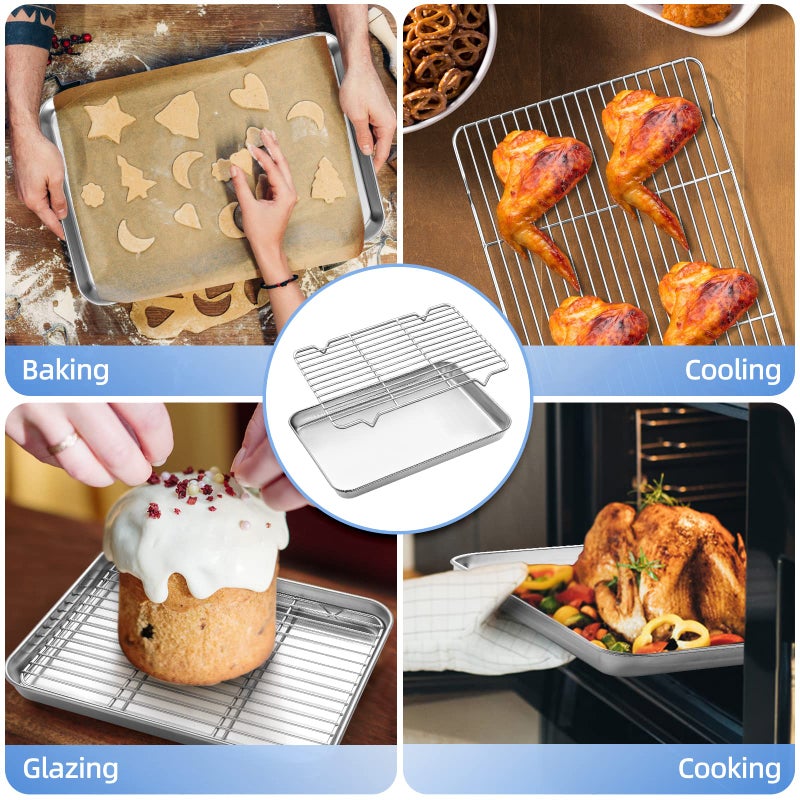 Zacfton Baking Sheet with Rack  Zacfton Stainless Steel Cookie Sheet Baking Pan with Cooling Rack  Eighth Sheet Pan Toaster Oven Tray with Wire Rack 9  x 7  x 1   Healthy & Non Stick & Dishwasher Safe - Image 5